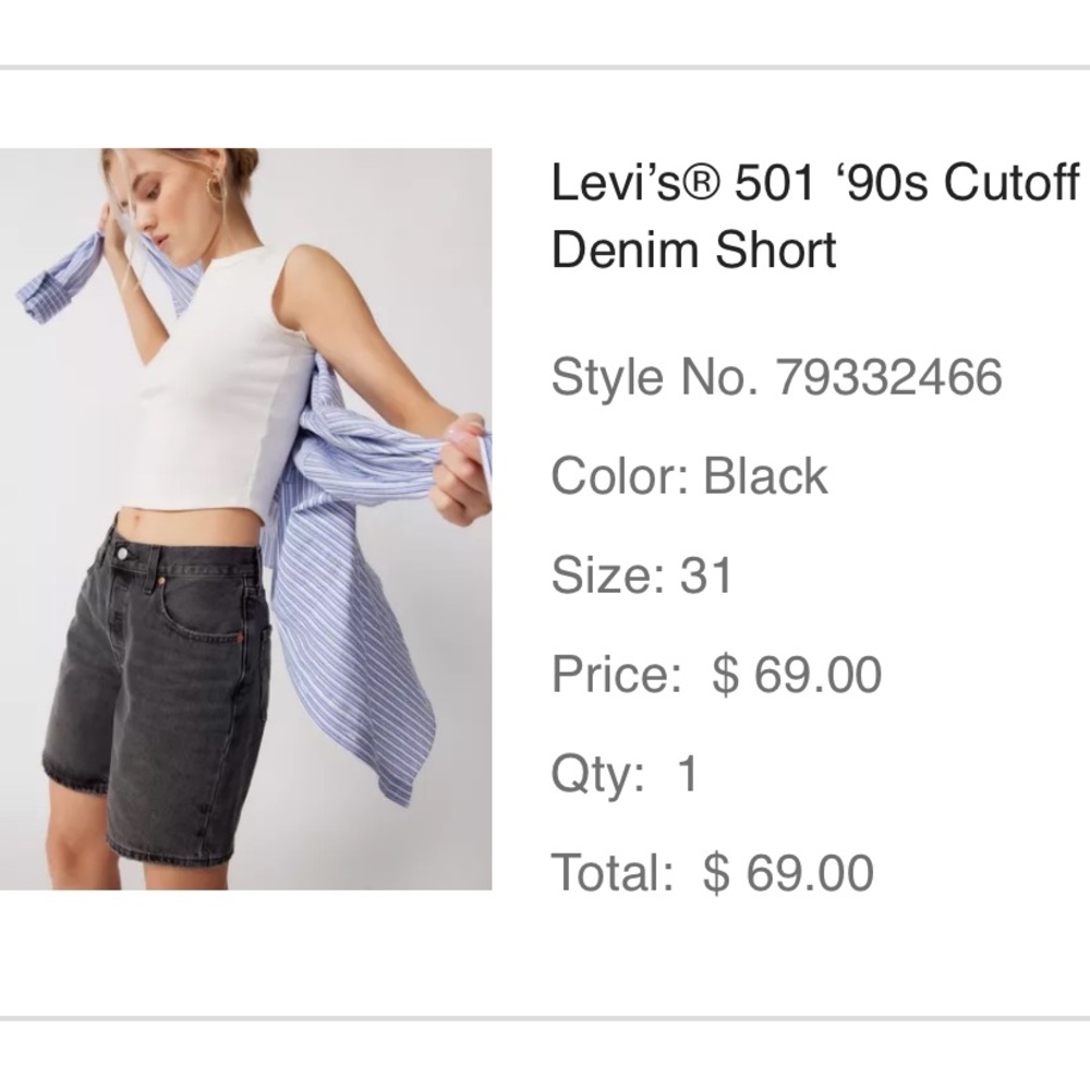 Levi’s 501 90s Cutoff Denim Short Size 31